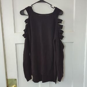 Forever 21 Black Cold-Shoulder Ladder-Detail Sweater